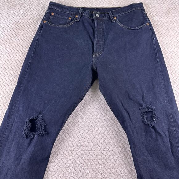 Levi's 501 XX Button Fly Jeans Mens 33x28 Dark Wash Straight Fit Distressed - Picture 5 of 16